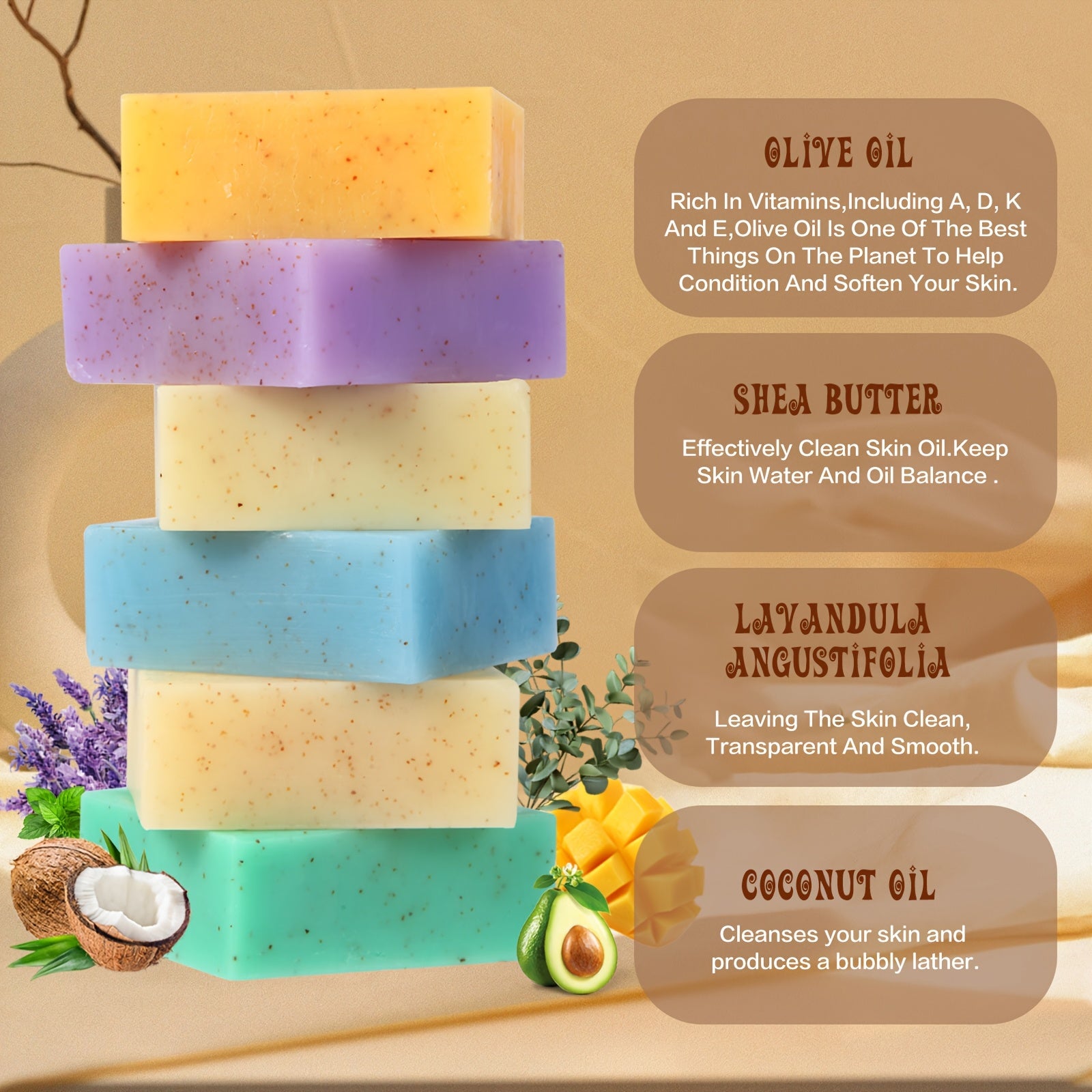 3pcs\u002F6pcs Exfoliating Handmade Soap - 122g Natural Bar Soap With Eucalyptus, Peppermint, Lavender, Mango, Coconut & Shea Butter Essential Oils for Deep Cleansing, Moisturizing Self-Care, Easter Gift Set, Travel Essential-Local Warehouse