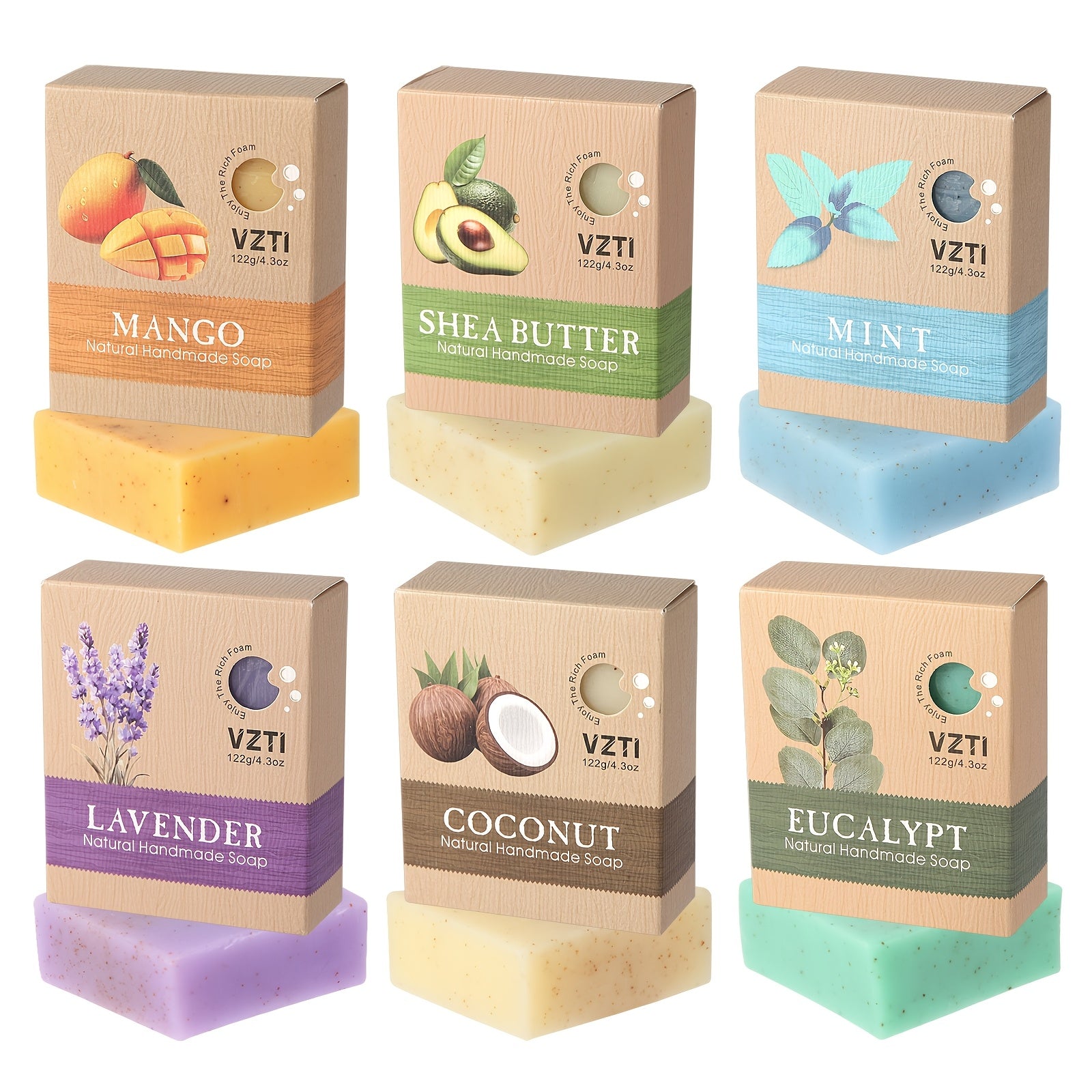 3pcs\u002F6pcs Exfoliating Handmade Soap - 122g Natural Bar Soap With Eucalyptus, Peppermint, Lavender, Mango, Coconut & Shea Butter Essential Oils for Deep Cleansing, Moisturizing Self-Care, Easter Gift Set, Travel Essential-Local Warehouse
